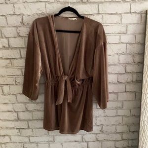 velvet, brown, v-neck, romper